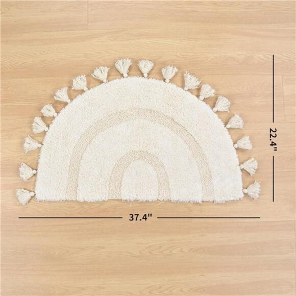 Half Circle Boho Bathroom Rugs with Tassels 100% Cotton Hand-Woven Bath Mat - Picture 2 of 7